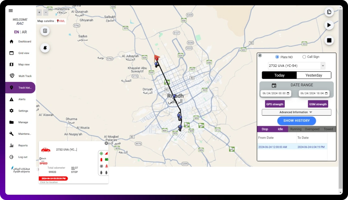 Vehicle tracking software track history  